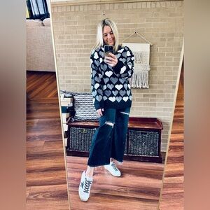 HEIMISH USA Black and White Heart Sweater